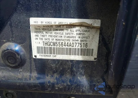 2004 Honda Accord 2.4 Ex z USA, uszkodzony, nr VIN 1HGCM55644A077516